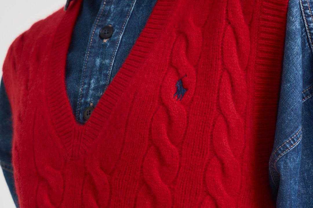 Gilet donna a treccia rosso 211949994 004 RALPH LAUREN