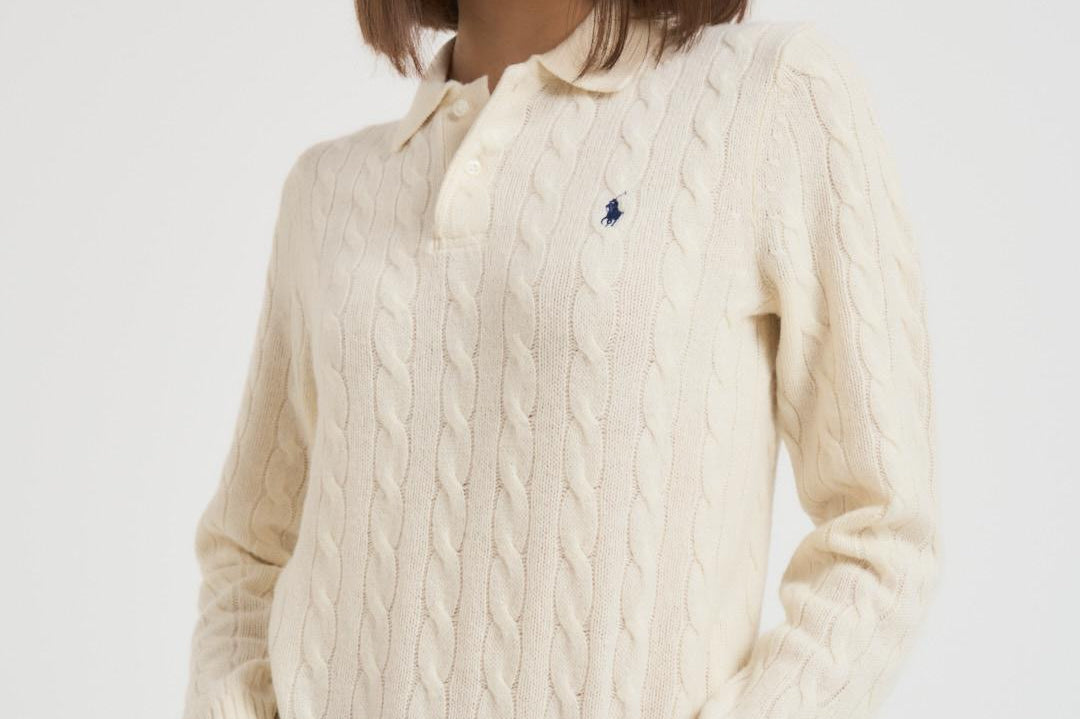 Maglia polo donna a treccia panna 211972132 001 RALPH LAUREN