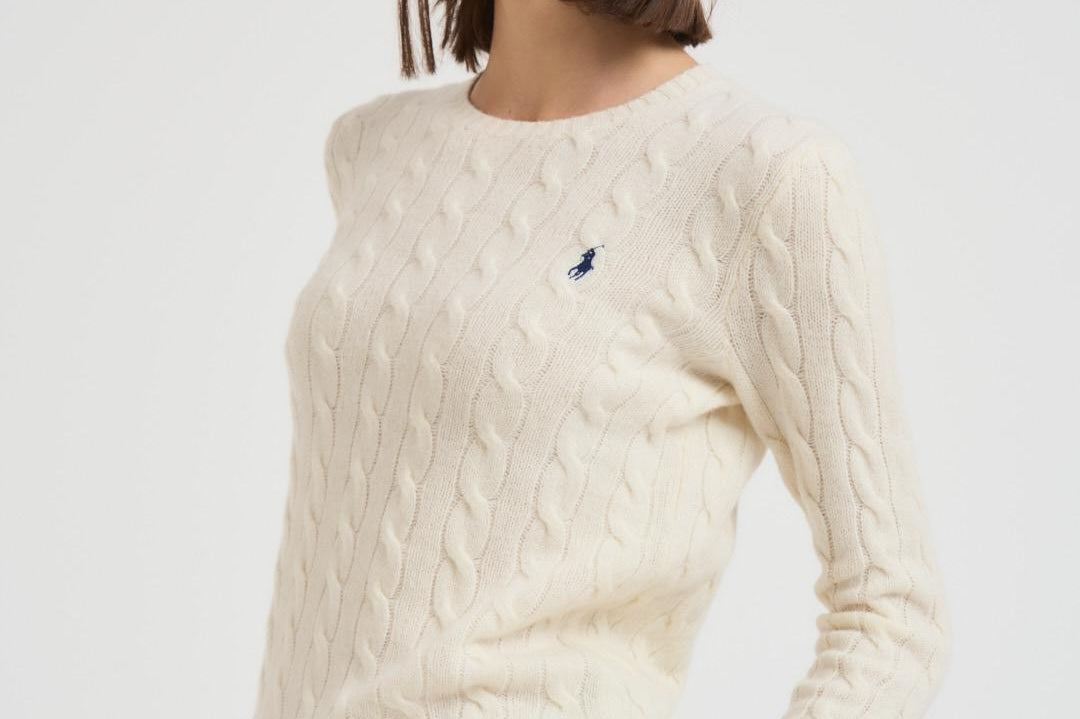 Maglia donna girocollo a treccia panna 211971865 001 RALPH LAUREN