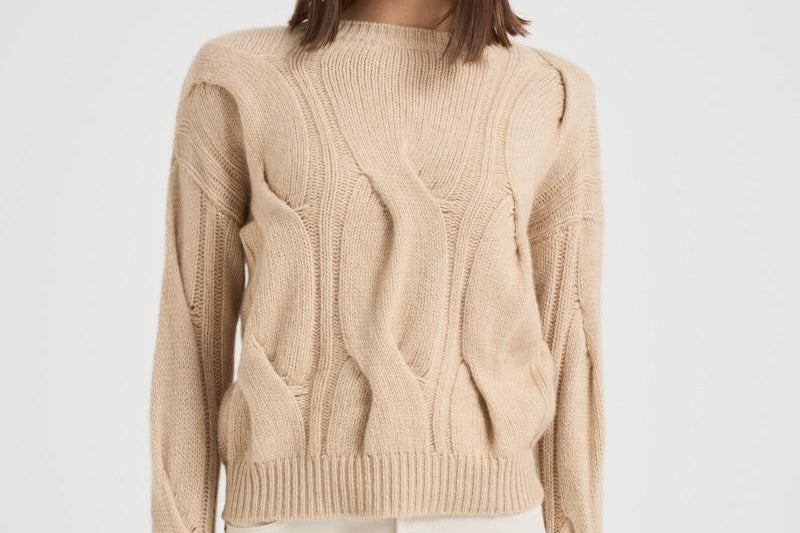 Maglione girocollo trecce donna Nils beige NILS 02ORGANIC KUJTEN