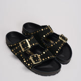 Sandalo donna Arizona nero con borchie oro<BR/> 1027855 BLACK BIRKENSTOCK