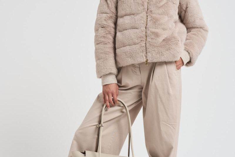 Piumino donna in eco pelliccia beige PI001935D 1985 HERNO