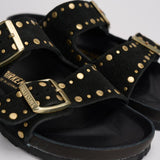 Sandalo donna Arizona nero con borchie oro<BR/> 1027855 BLACK BIRKENSTOCK
