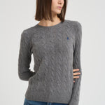 Maglia donna girocollo a traccia grigio antracite 211971865 501 RALPH LAUREN