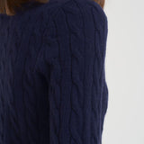 Maglia donna girocollo a treccia blu notte 211971865 003 RALPH LAUREN