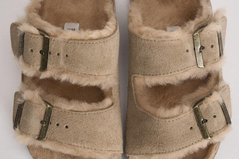 Sandalo arizona in shearling e camoscio donna 1028293 TAUPE BIRKENSTOCK