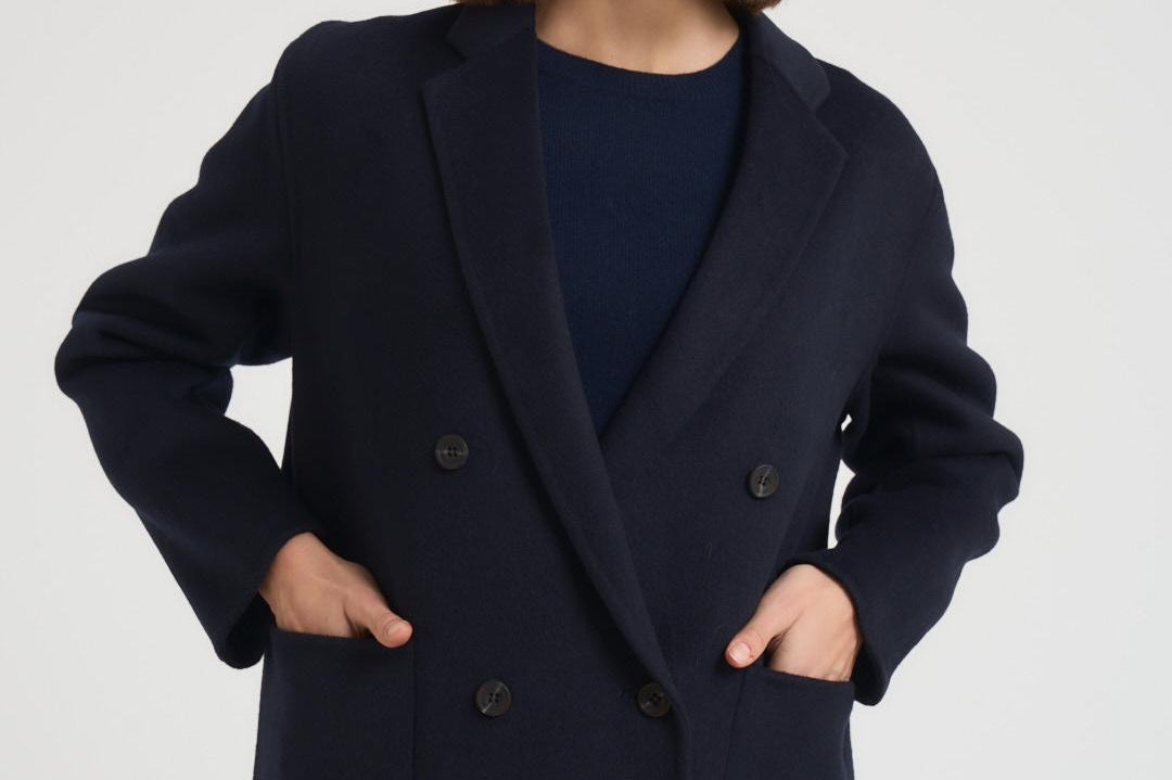 Cappotto donna corto doppiopetto blu notte MERYL NAVY BLUE ACCADEMIE TESSILI