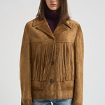 Giubbotto donna in suede cammello con frange GWP02368 P00216055678 GOLDEN GOOSE
