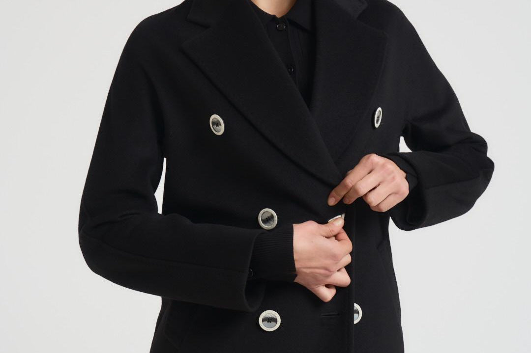 Cappotto lungo donna doppiopetto nero MYRNA DEBORA21 ACCADEMIE TESSILI