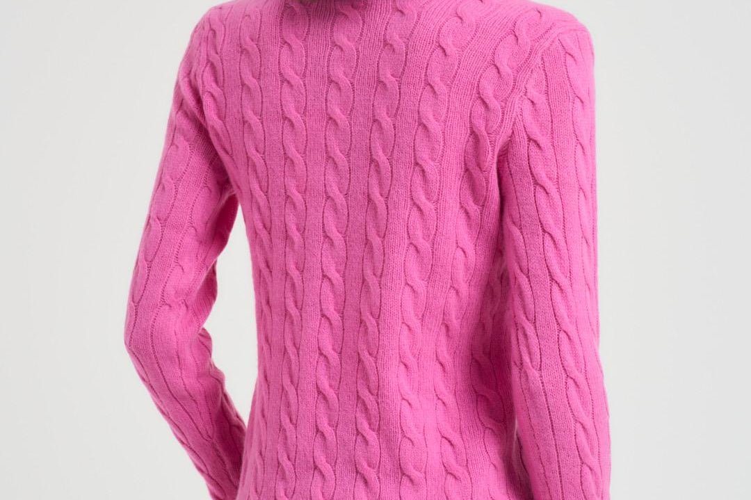 Maglia donna girocollo a treccia rosa 211971865 008 RALPH LAUREN