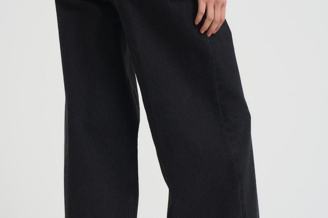 Pantalone donna a palazzo in denim nero 14336 8006NOIR FORTE FORTE