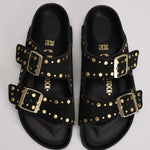 Sandalo donna Arizona nero con borchie oro<BR/> 1027855 BLACK BIRKENSTOCK