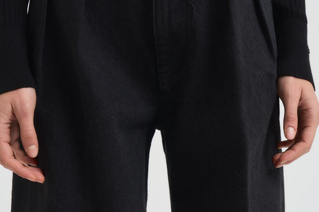 Pantalone donna a palazzo in denim nero 14336 8006NOIR FORTE FORTE