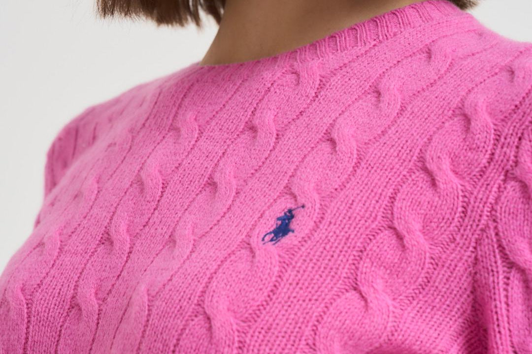 Maglia donna girocollo a treccia rosa 211971865 008 RALPH LAUREN