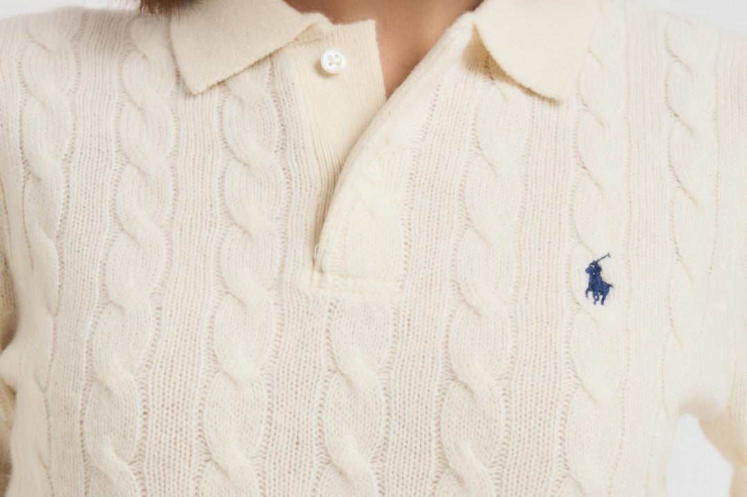 Maglia polo donna a treccia panna 211972132 001 RALPH LAUREN