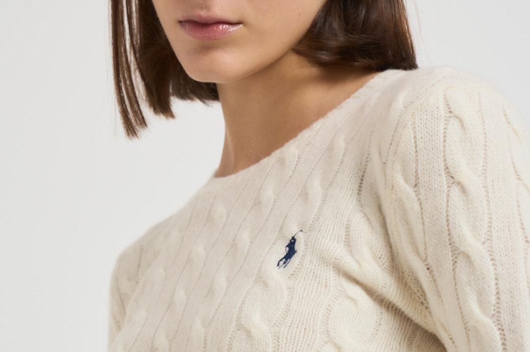 Maglia donna girocollo a treccia panna 211971865 001 RALPH LAUREN