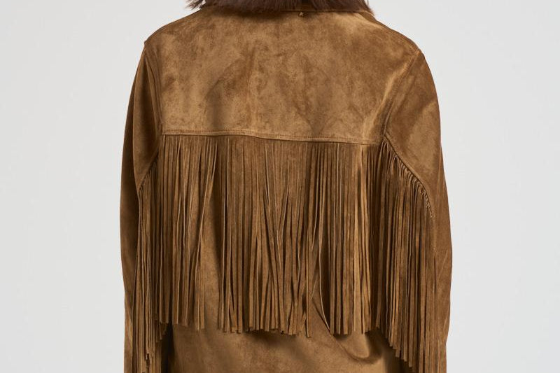 Giubbotto donna in suede cammello con frange GWP02368 P00216055678 GOLDEN GOOSE