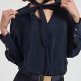 Blusa donna con fusciacca blu notte CACO 045 MAX MARA STUDIO