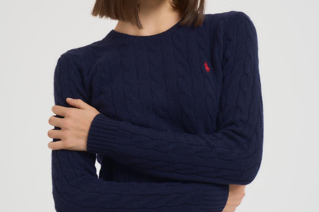 Maglia donna girocollo a treccia blu notte 211971865 003 RALPH LAUREN