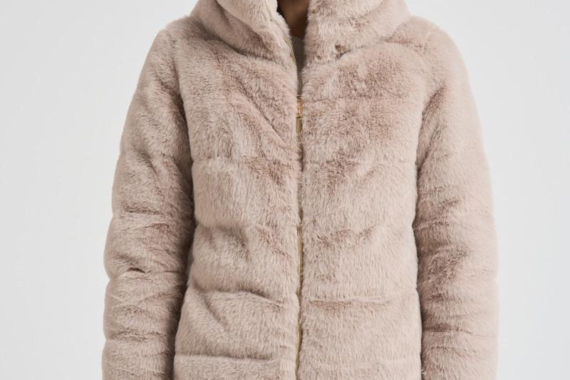 Piumino donna in eco pelliccia beige PI001935D 1985 HERNO