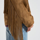 Giubbotto donna in suede cammello con frange GWP02368 P00216055678 GOLDEN GOOSE