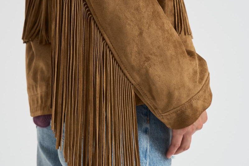 Giubbotto donna in suede cammello con frange GWP02368 P00216055678 GOLDEN GOOSE