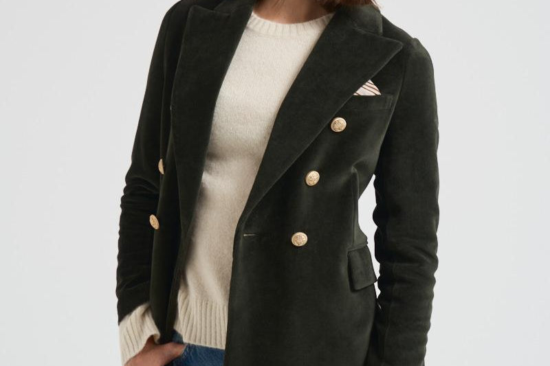 Giacca donna doppiopetto in velluto verde FD3623 G1207 CIRCOLO 1901