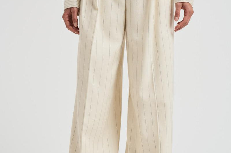 Pantalone donna Lou a palazzo gessato panna 10863 MTL66 ANINE BING