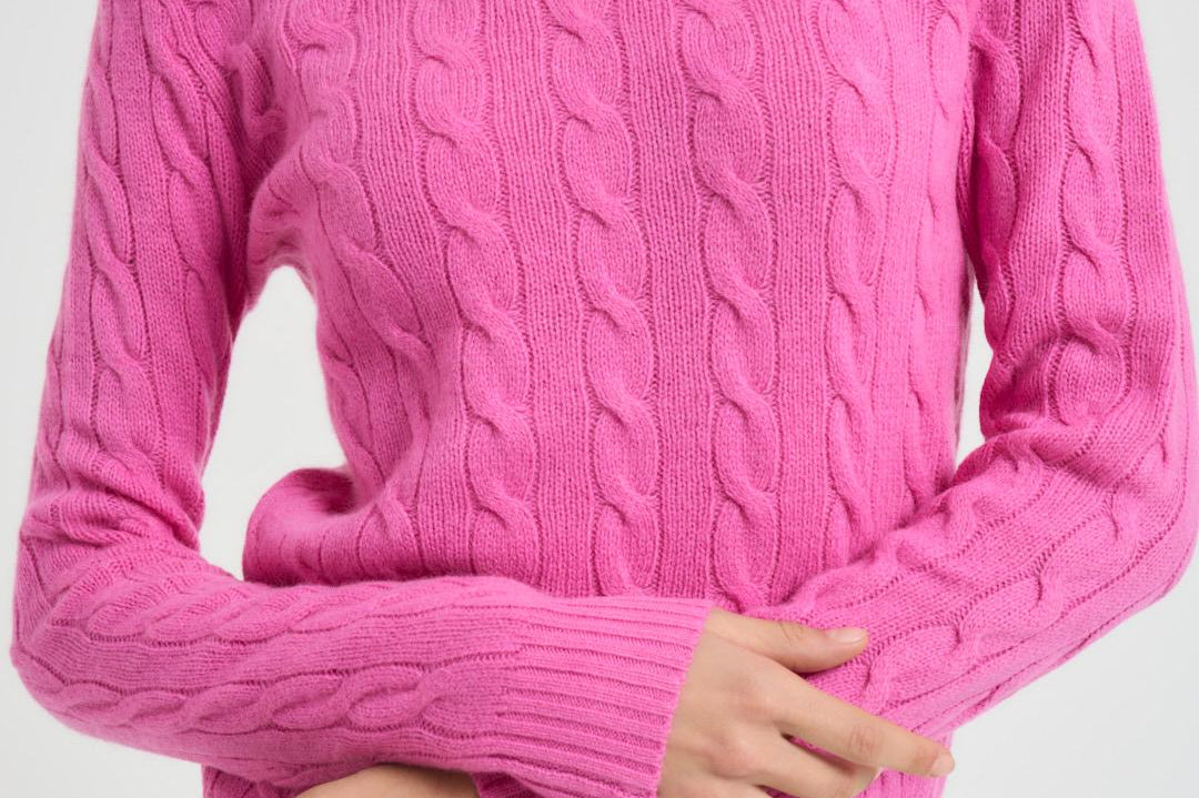 Maglia donna girocollo a treccia rosa 211971865 008 RALPH LAUREN