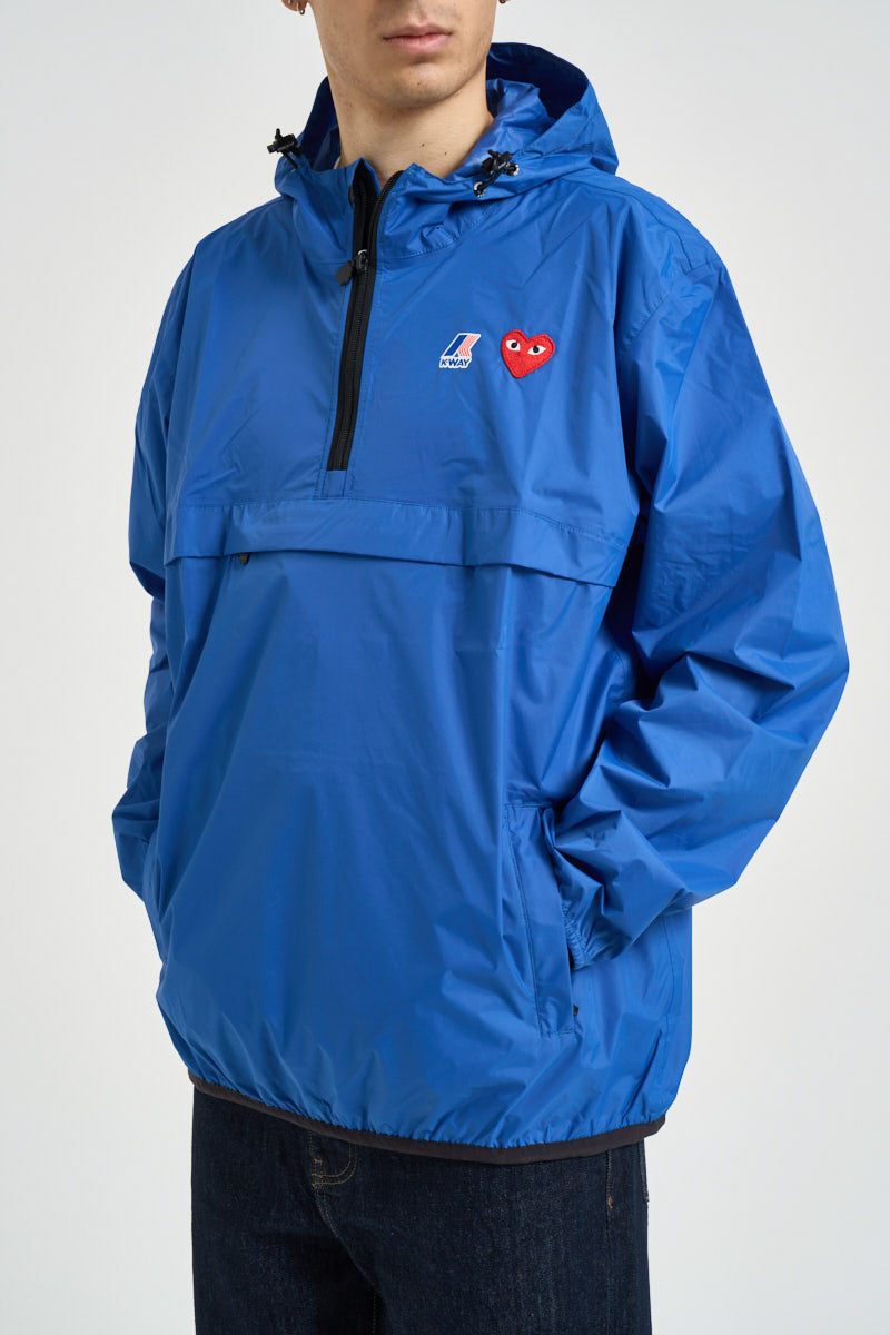 Giubbotto K-Way uomo con cappuccio blu PJ502 /BLUE-1 COMME DES GARCON PLAY 