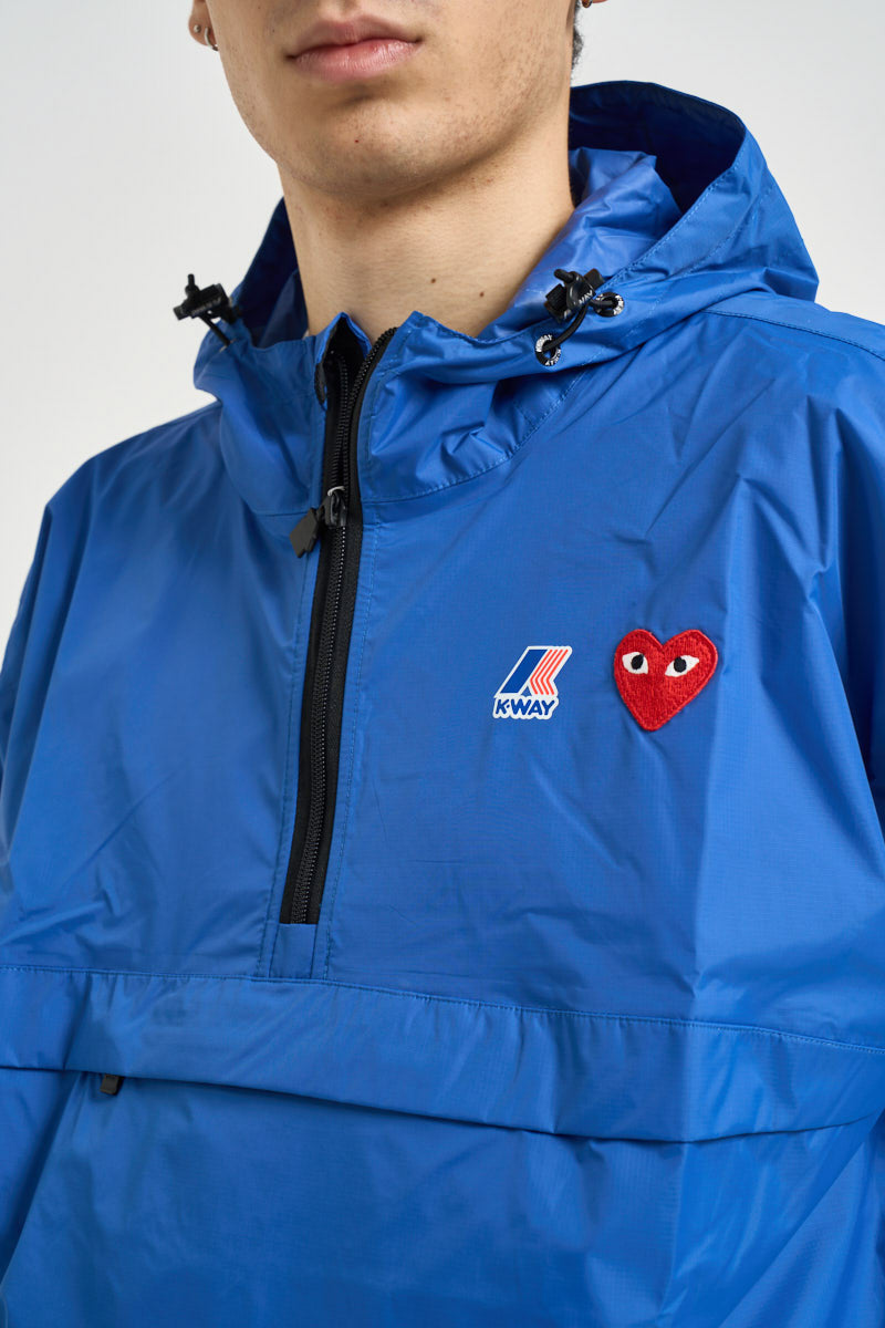 Giubbotto K-Way uomo con cappuccio blu PJ502 /BLUE-1 COMME DES GARCON PLAY 