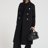 Cappotto donna lungo doppiopetto nero MYRNA DEBORA21 ACCADEMIE TESSILI 