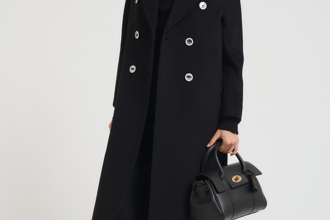 Cappotto donna lungo doppiopetto nero MYRNA DEBORA21 ACCADEMIE TESSILI 