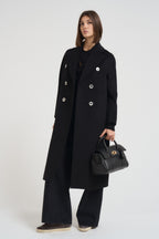 Cappotto donna lungo doppiopetto nero MYRNA DEBORA21 ACCADEMIE TESSILI 