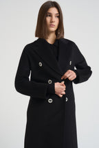 Cappotto donna lungo doppiopetto nero MYRNA DEBORA21 ACCADEMIE TESSILI 
