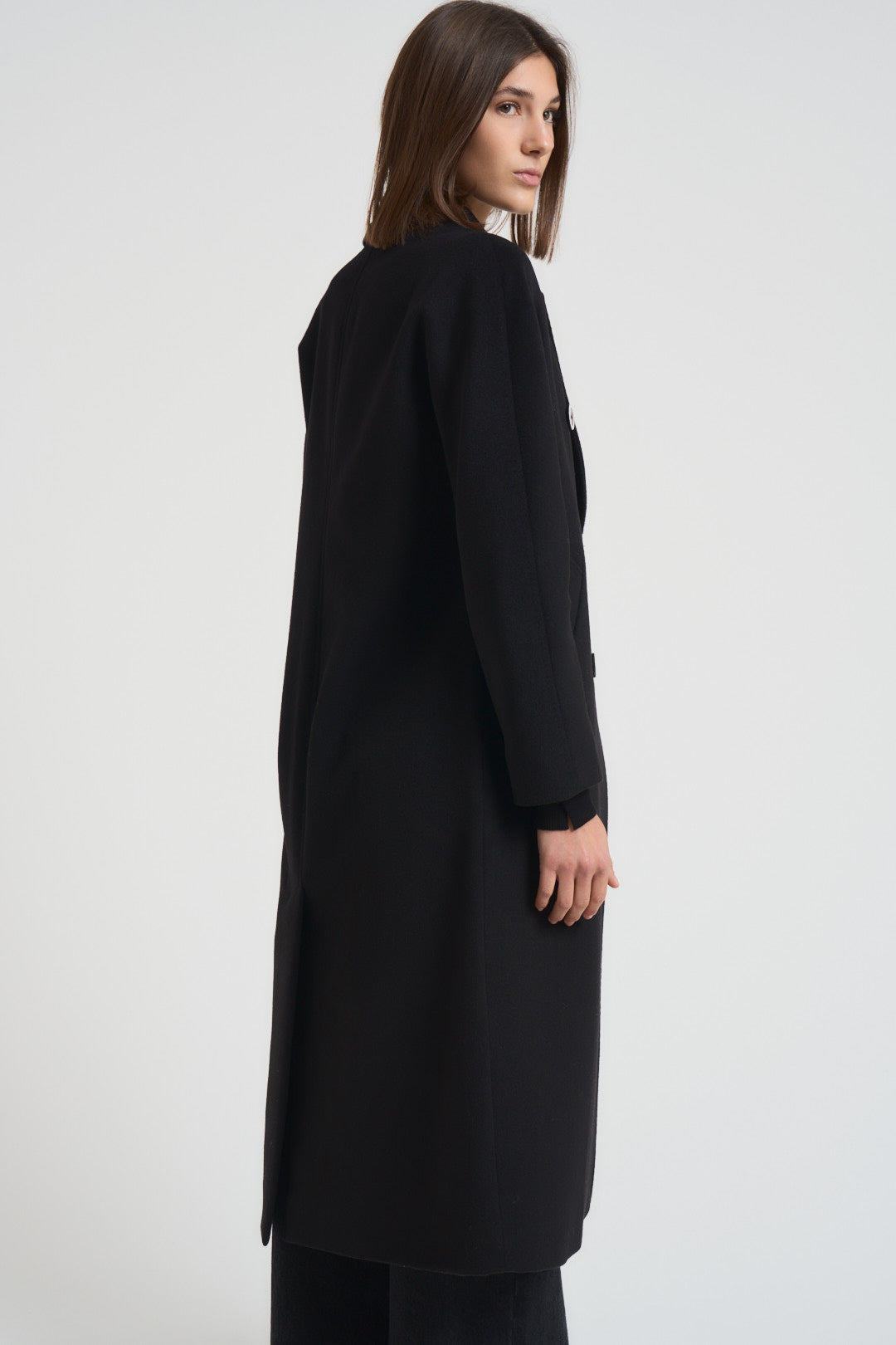 Cappotto donna lungo doppiopetto nero MYRNA DEBORA21 ACCADEMIE TESSILI 