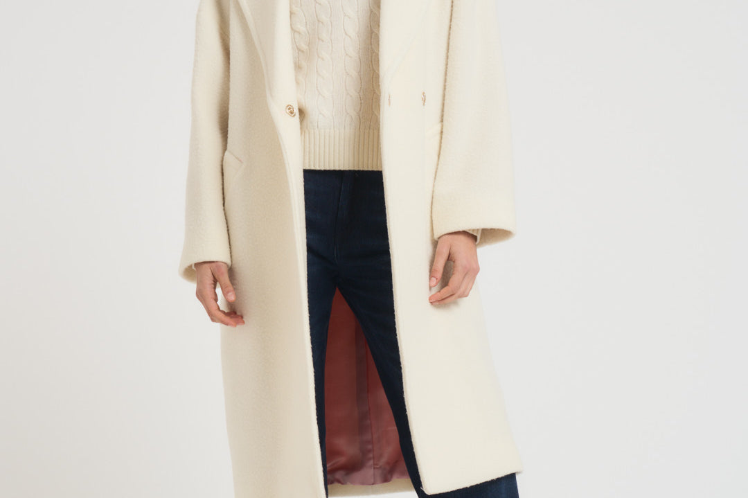 Cappotto donna midi in lana panna NAUSICA FENICE100 ACCADEMIE TESSILI 