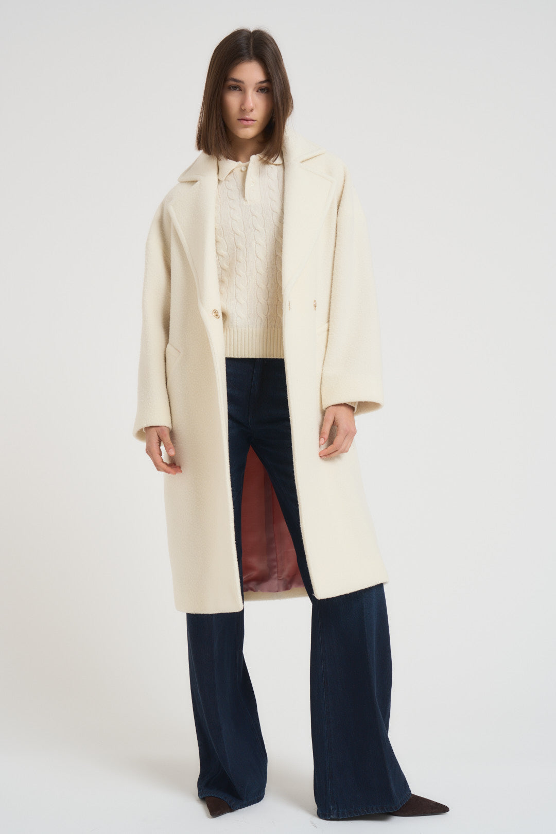 Cappotto donna midi in lana panna NAUSICA FENICE100 ACCADEMIE TESSILI 