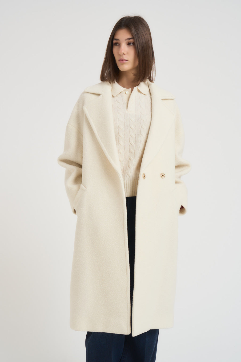Cappotto donna midi in lana panna NAUSICA FENICE100 ACCADEMIE TESSILI 