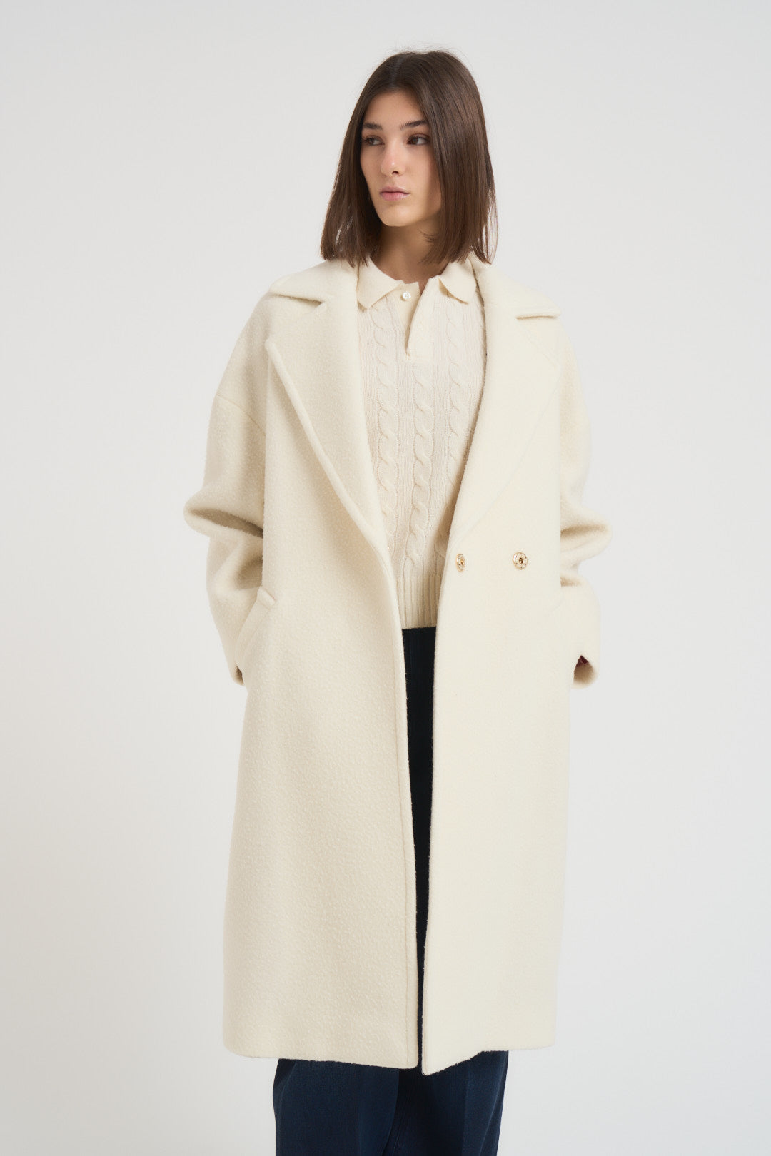 Cappotto donna midi in lana panna NAUSICA FENICE100 ACCADEMIE TESSILI 