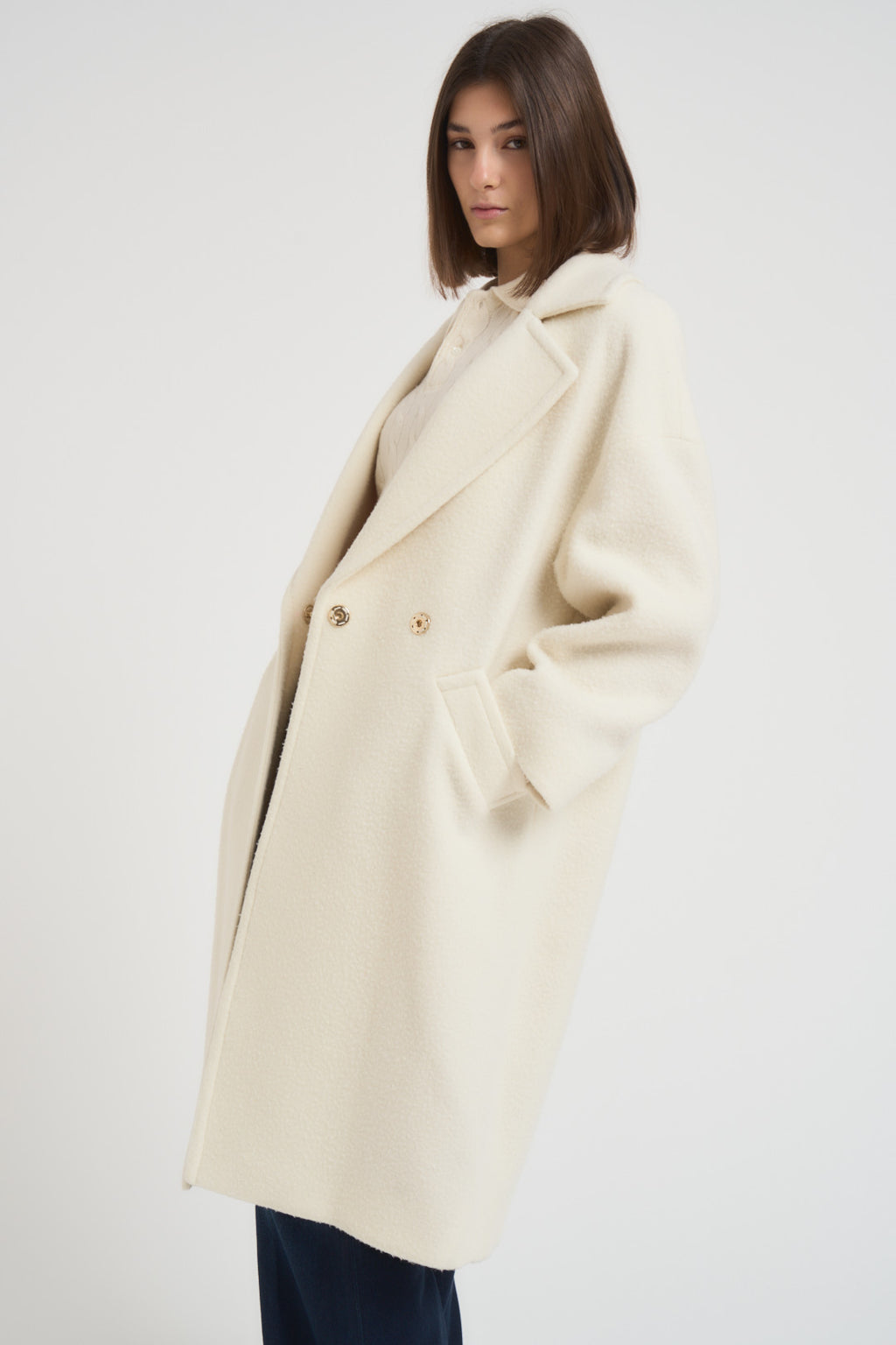 Cappotto donna midi in lana panna NAUSICA FENICE100 ACCADEMIE TESSILI 
