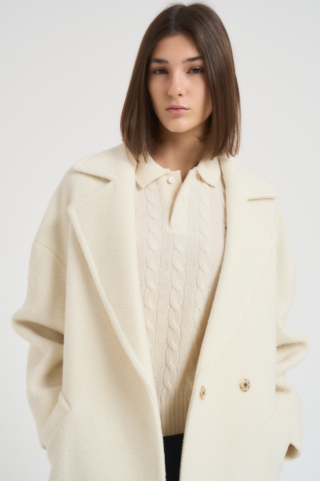 Cappotto donna midi in lana panna NAUSICA FENICE100 ACCADEMIE TESSILI 