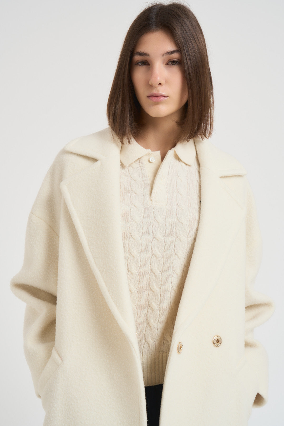 Cappotto donna midi in lana panna NAUSICA FENICE100 ACCADEMIE TESSILI 