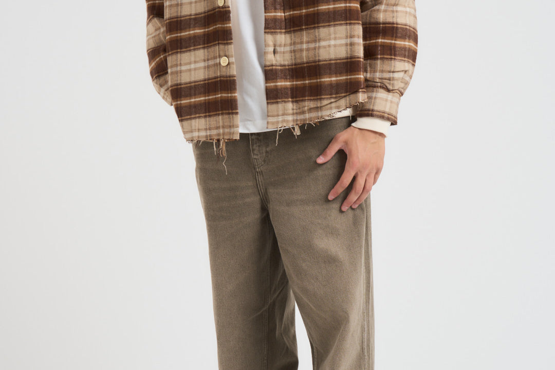 Camicia uomo a quadri marrone e beige FLANNEL JACKET KAKI ACUPUNCTURE 