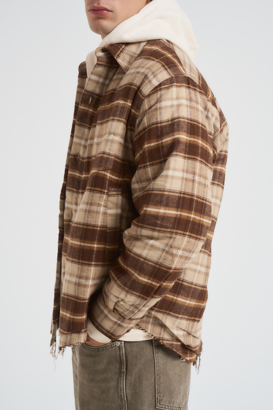 Camicia uomo a quadri marrone e beige FLANNEL JACKET KAKI ACUPUNCTURE 