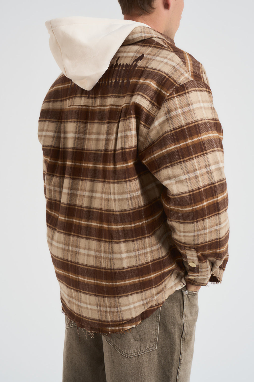 Camicia uomo a quadri marrone e beige FLANNEL JACKET KAKI ACUPUNCTURE 