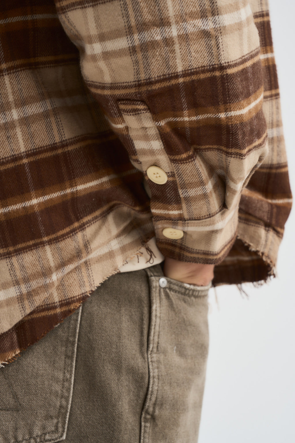 Camicia uomo a quadri marrone e beige FLANNEL JACKET KAKI ACUPUNCTURE 