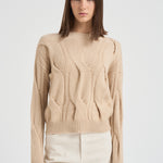 Maglione girocollo trecce donna Nils beige NILS 02ORGANIC KUJTEN 