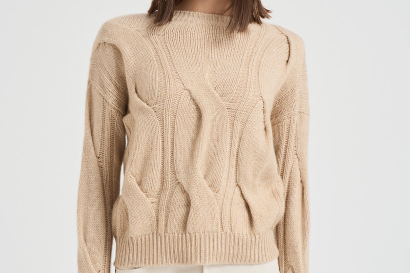 Maglione girocollo trecce donna Nils beige NILS 02ORGANIC KUJTEN 