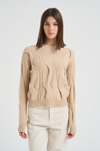 Maglione girocollo trecce donna Nils beige NILS 02ORGANIC KUJTEN 